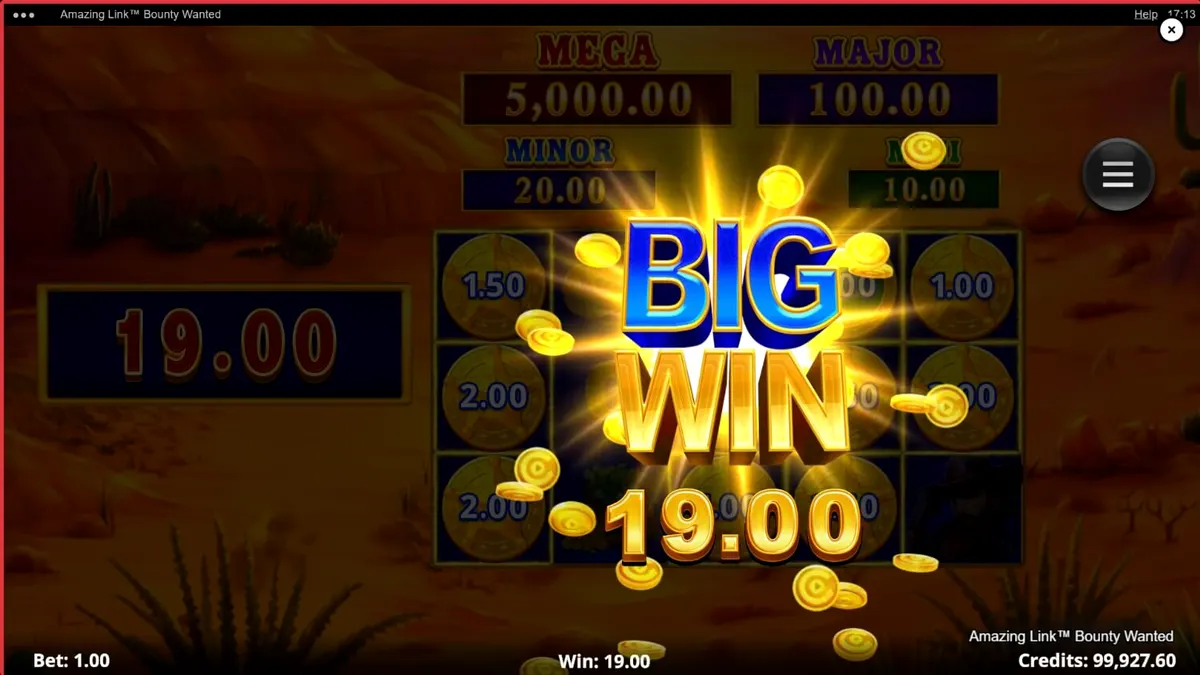 Tampilan visual slot Amazing Link Bounty Wanted dengan tema koboi dan gurun pasir